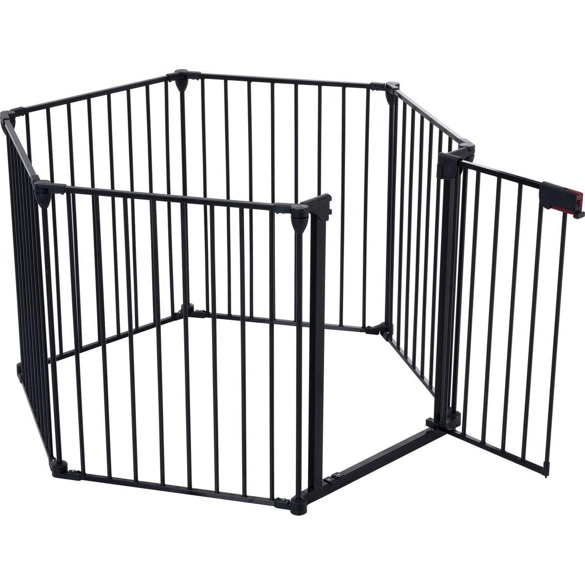 150" Adjustable Safety Gate 6 Panels Play Yard Metal Doorways Fireplace Fence Christmas Tree Fence Gate for House Stairs Gate prohibited area fence