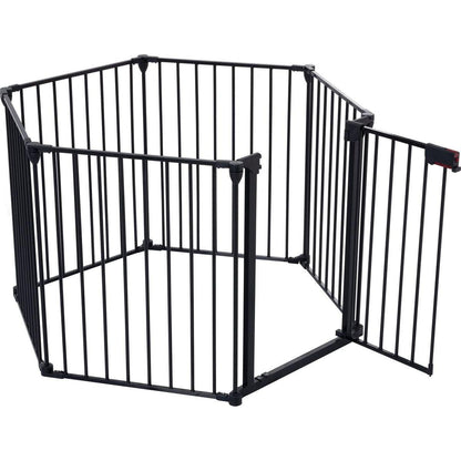 150" Adjustable Safety Gate 6 Panels Play Yard Metal Doorways Fireplace Fence Christmas Tree Fence Gate for House Stairs Gate prohibited area fence