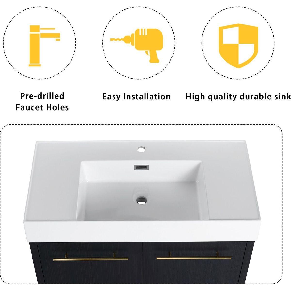 36 Inch Freestanding Bathroom Vanity with Resin Sink, With Soft Closing Door, KD-Package