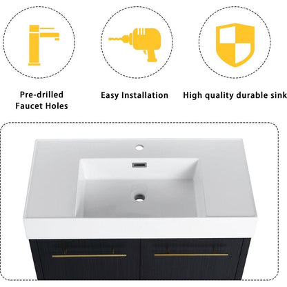 36 Inch Freestanding Bathroom Vanity with Resin Sink, With Soft Closing Door, KD-Package