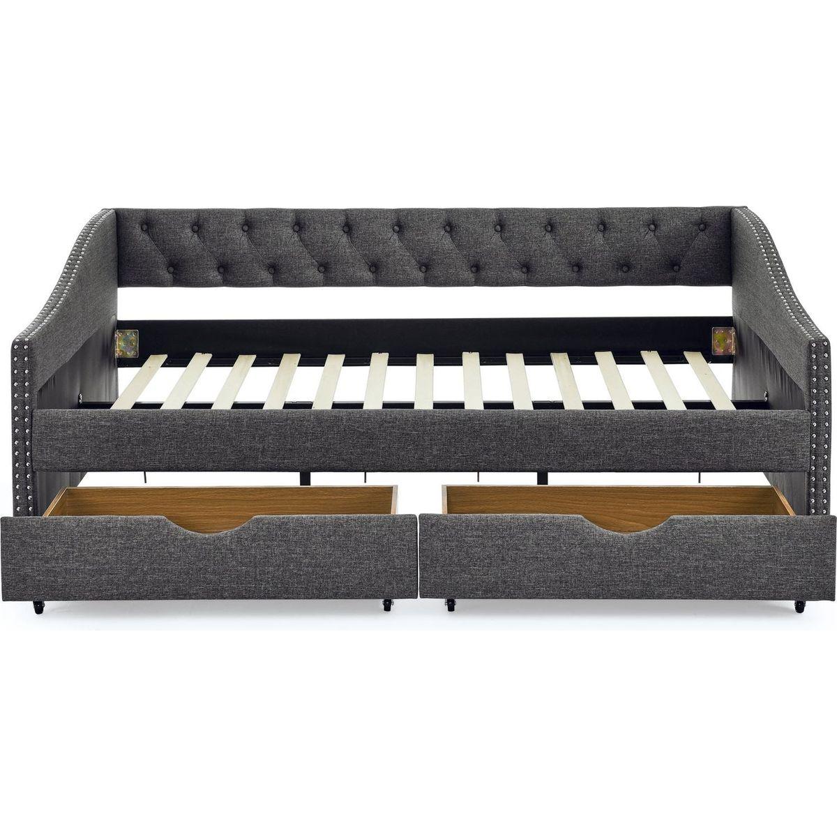 Full Size Daybed with Drawers Upholstered Tufted Sofa Bed, with Button on Back and Copper Nail on Waved Shape Arms(80.5"x55.5"x27.5")