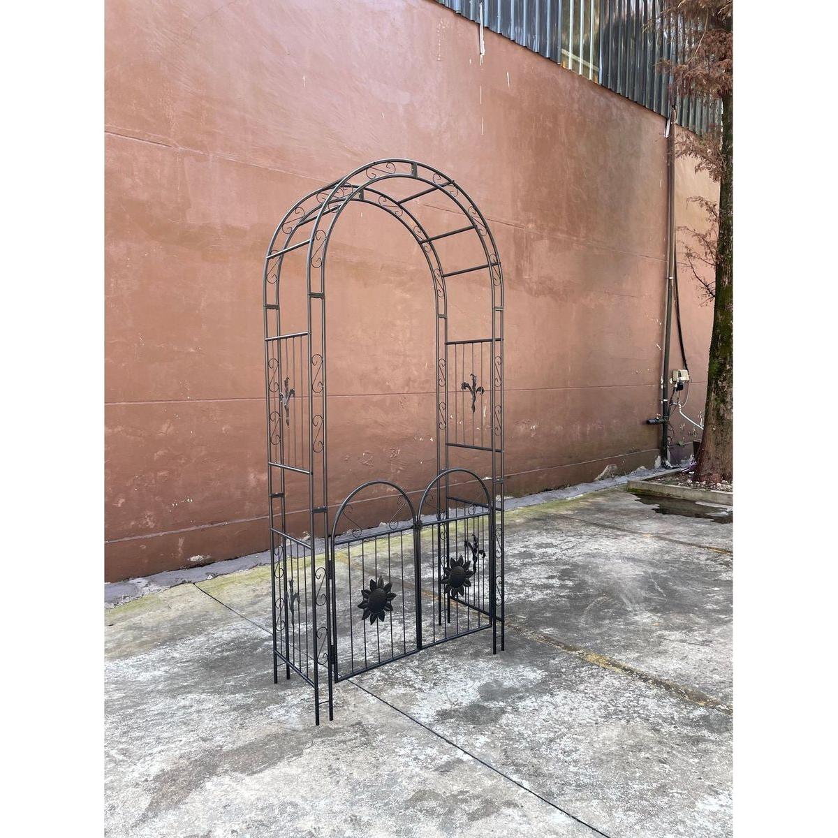 Metal Garden Arch with doors Garden Arbor Trellis Climbing Plants Support Arch Outdoor Arch Wedding Arch Party Events Archway Black