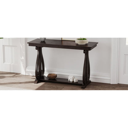 48-Inch Rustic Vintage Console Table --- Farmhouse Style Entryway Table with Open Shelf and Sturdy Construction for Entryway and Living Room (Espresso)