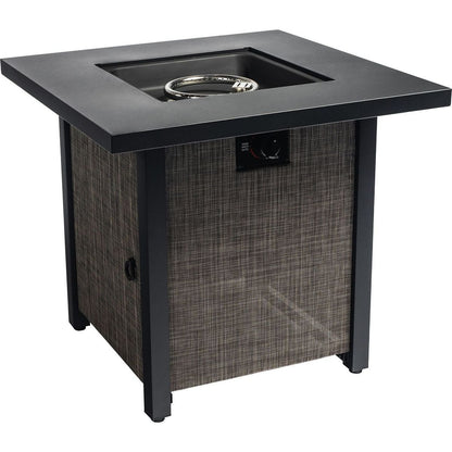 40000BTU Square Propane Fire Pit Table Steel Tabletop with Textilene Side Panel, Steel Lid and Rocks