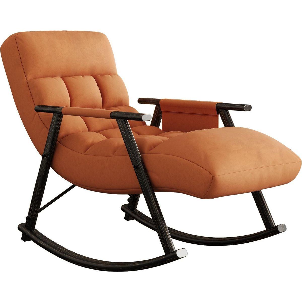 Casual folding rocking chair upholstered, lounge rocking chair adjustable high back and foot rest,side pockets placed in living room bedroom balcony