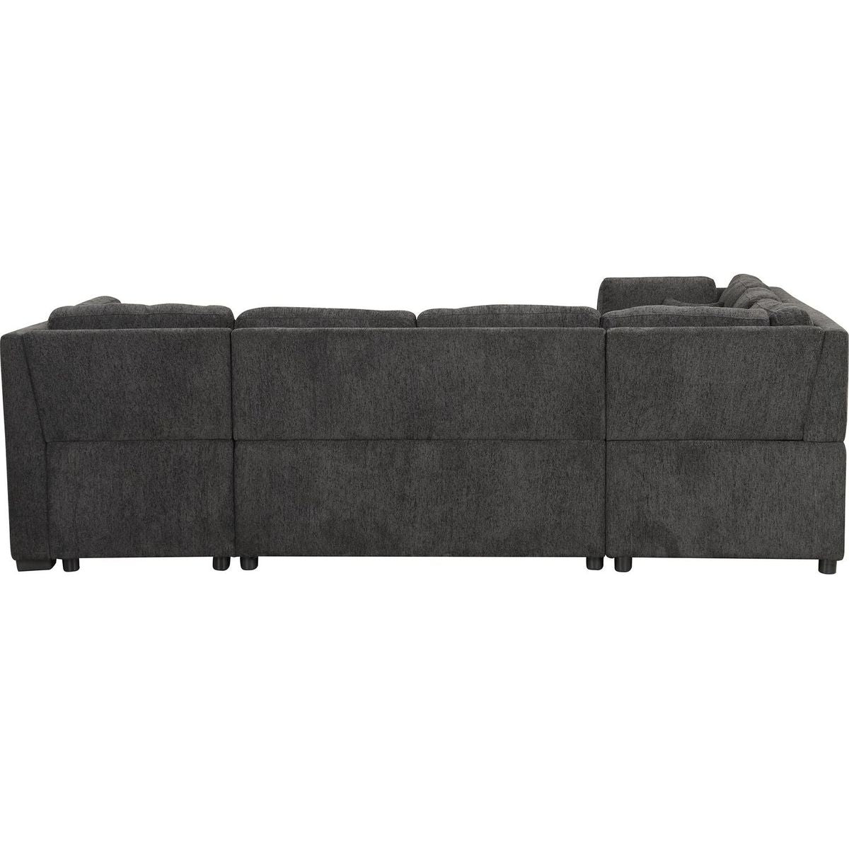 108.6" U-shaped Sectional Sofa Pull out Sofa Bed with Two USB Ports, Two Power Sockets, Three Back Pillows and a Storage Chaise for Living Room, Black
