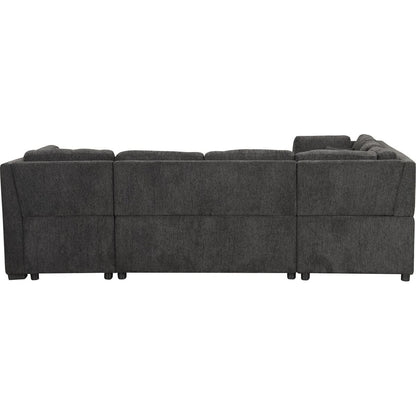 108.6" U-shaped Sectional Sofa Pull out Sofa Bed with Two USB Ports, Two Power Sockets, Three Back Pillows and a Storage Chaise for Living Room, Black