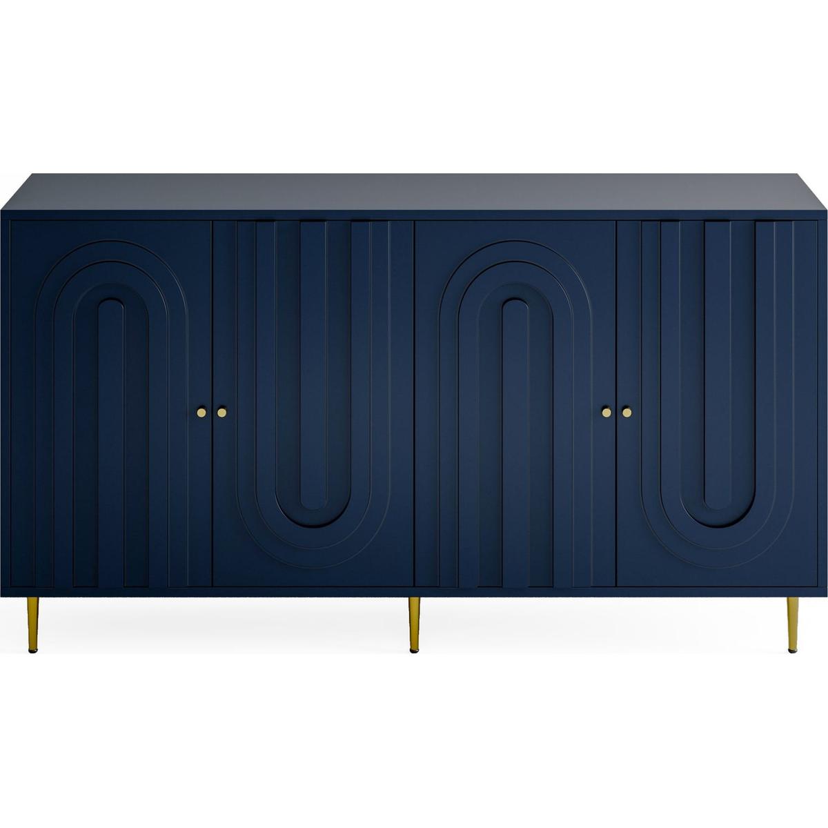 Modern Blue Lacquered 4 Door Wooden Cabinet Sideboard Buffet Server Cabinet Storage Cabinet, for Living Room, Entryway, Hallway, Office, Kitchen and Dining Room