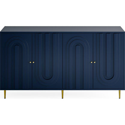 Modern Blue Lacquered 4 Door Wooden Cabinet Sideboard Buffet Server Cabinet Storage Cabinet, for Living Room, Entryway, Hallway, Office, Kitchen and Dining Room