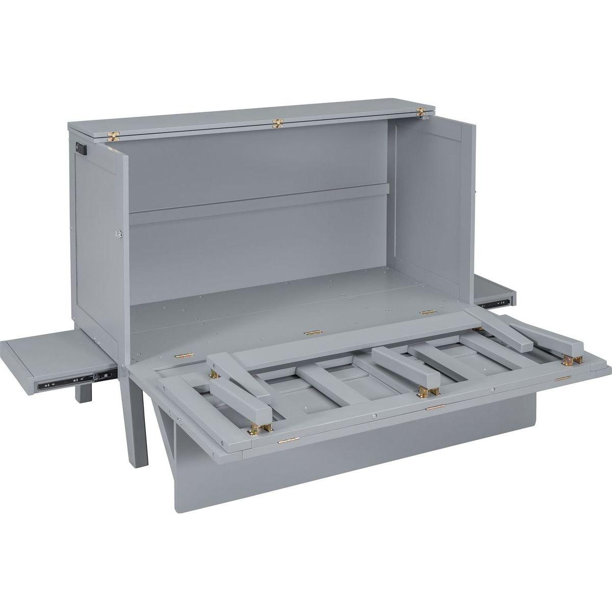 Full Size Murphy Bed with USB Port and removable Shelves on Each Side,Gray