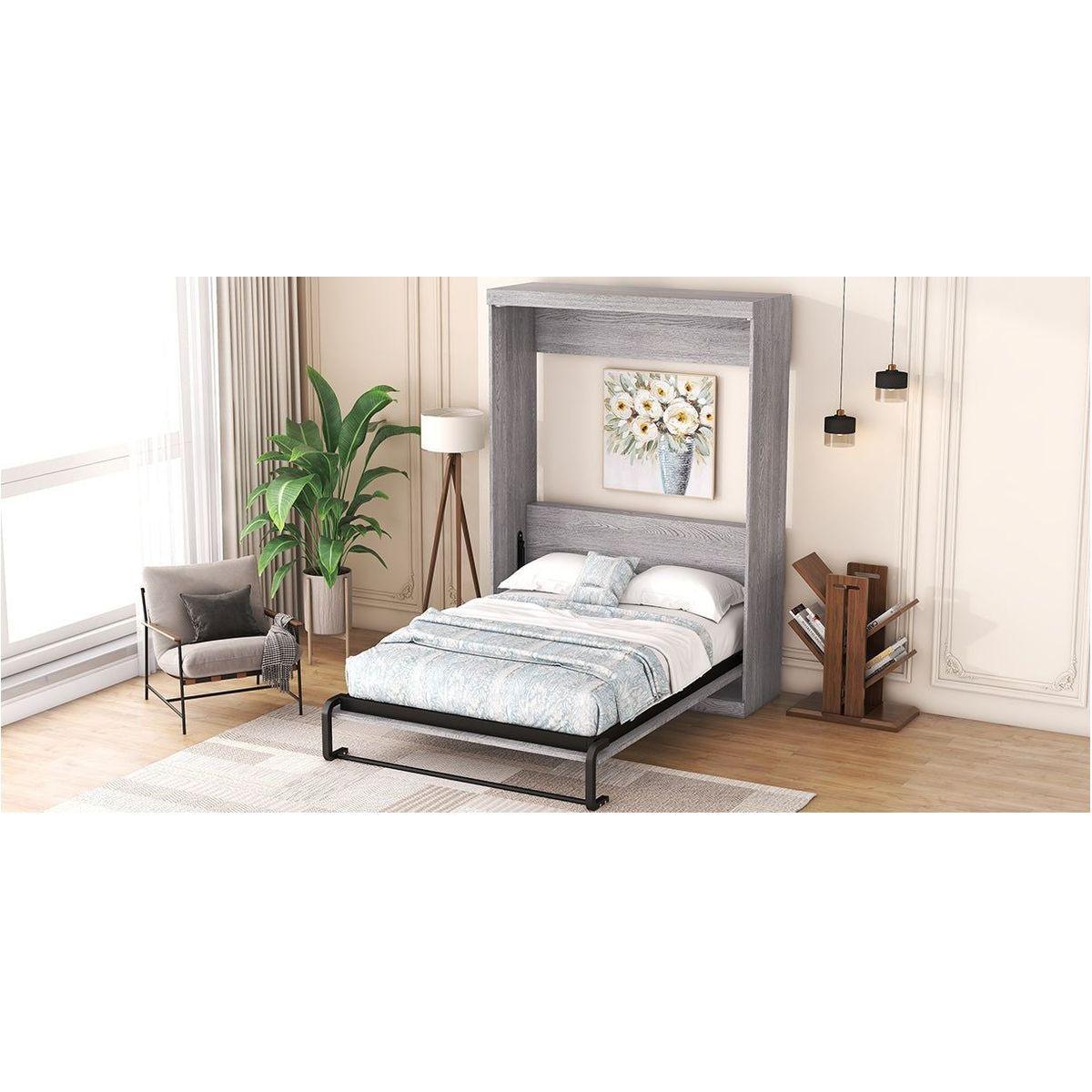 Full Size Murphy Bed, can be Folded into a Cabinet, Gray