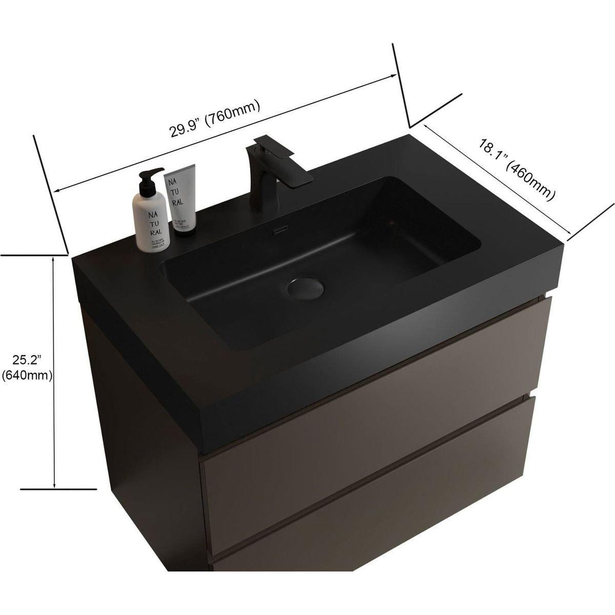 Alice 30" Gray Bathroom Vanity with Sink, Large Storage Wall Mounted Floating Bathroom Vanity for Modern Bathroom, One-Piece Black Sink Basin without Drain and Faucet, Pre-assembled