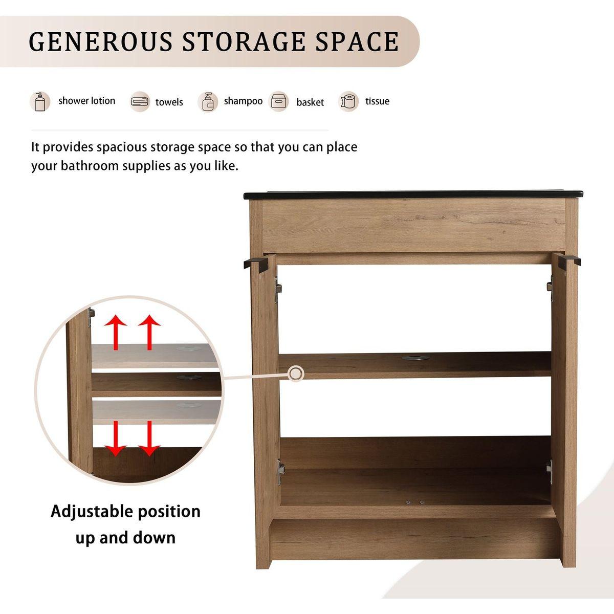 30" Freestanding Bathroom Cabinet With Basin & 2 Soft-Close Cabinet Doors ((KD-PACKING),BVB02430IMO-