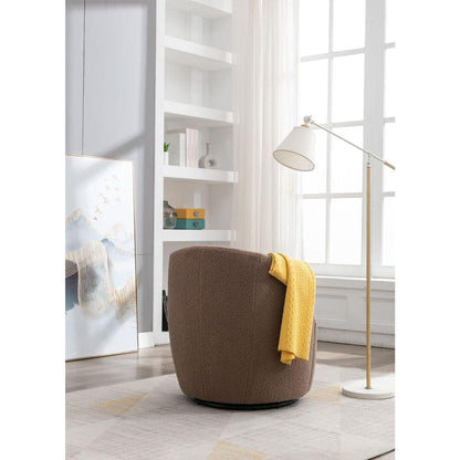 Teddy Fabric Swivel Accent Armchair Barrel Chair With Black Powder Coating Metal Ring,Coffee Brown