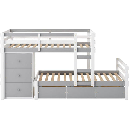 Twin over Twin Loft Bunk Bed with Drawers and Ladder, Gray