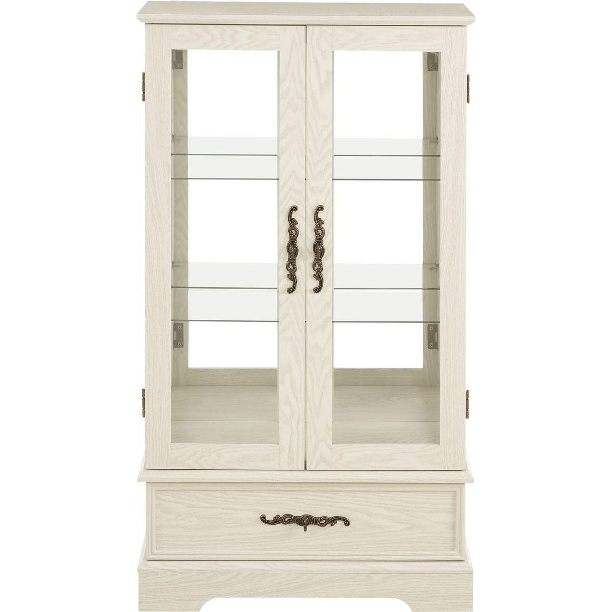 Glass Cabinet Lighted Glass Cabinet Curio Display Cabinet with Adjustable Glass Shelves 2 Doors and 1 drawer Cabinet Bulb Included White