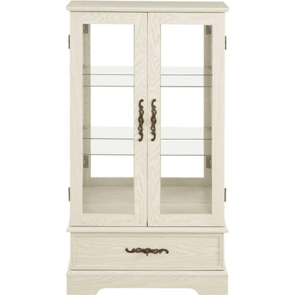 Glass Cabinet Lighted Glass Cabinet Curio Display Cabinet with Adjustable Glass Shelves 2 Doors and 1 drawer Cabinet Bulb Included White