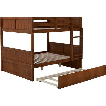 Full Over Full Bunk Bed with Twin Size Trundle, Walnut