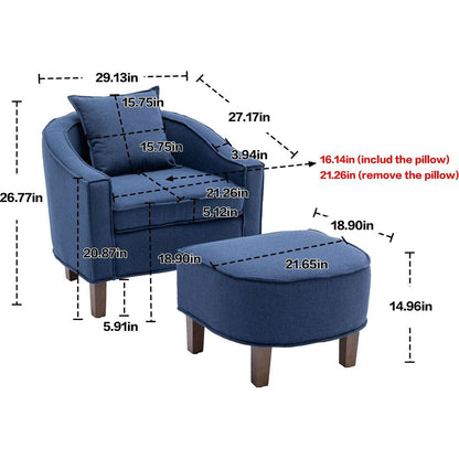 Accent Chair with Ottoman, Mid Century Modern Barrel Chair Upholstered Club Tub Round Arms Chair for Living Room