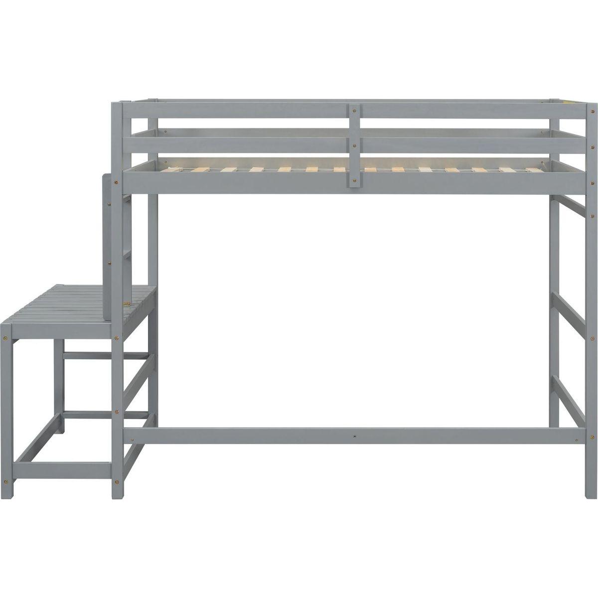 Twin High Loft Bed with Ladder landing Platform, Ladders, Guardrails,Grey