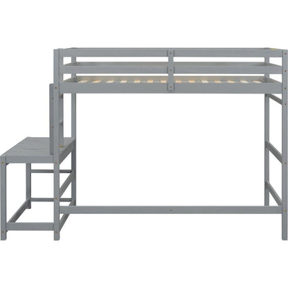 Twin High Loft Bed with Ladder landing Platform, Ladders, Guardrails,Grey