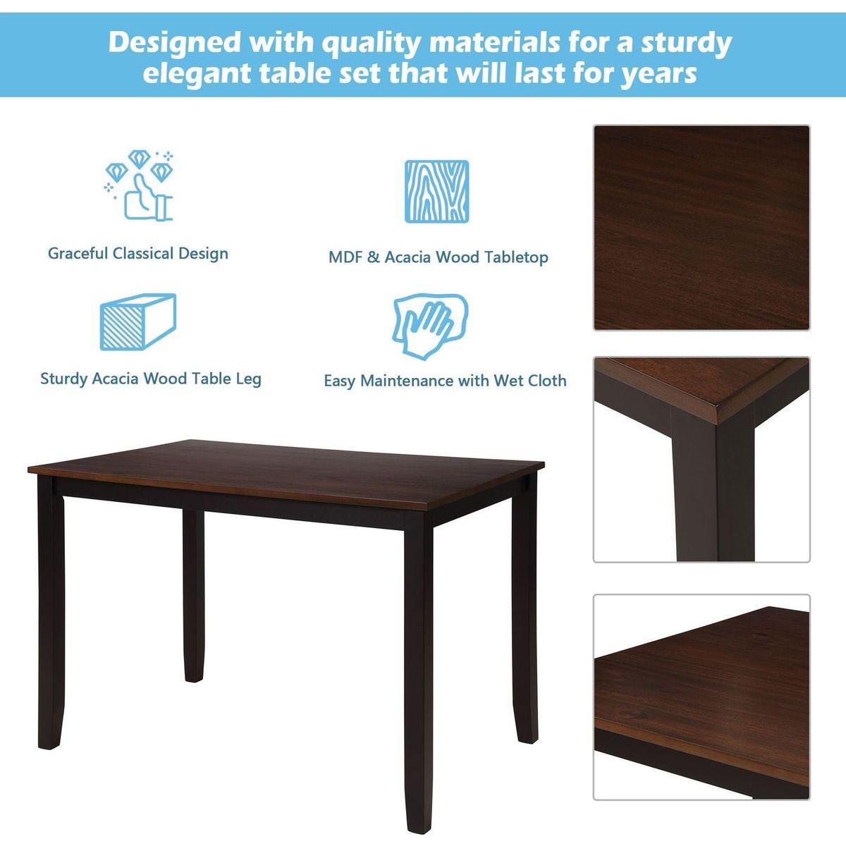 5-Piece Dining Table Set Home Kitchen Table and Chairs Wood Dining Set, Black+Cherry