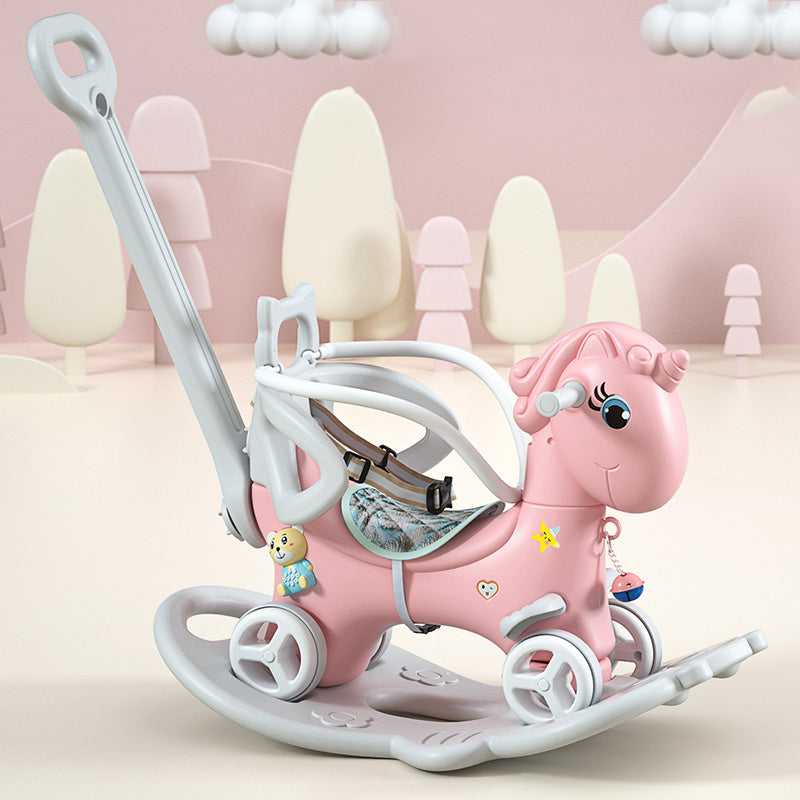 Rocking Horse for Toddlers, Balance Bike Ride On Toys with Push Handle, Backrest and Balance Board for Baby Girl and Boy, Unicorn Kids Pink Color