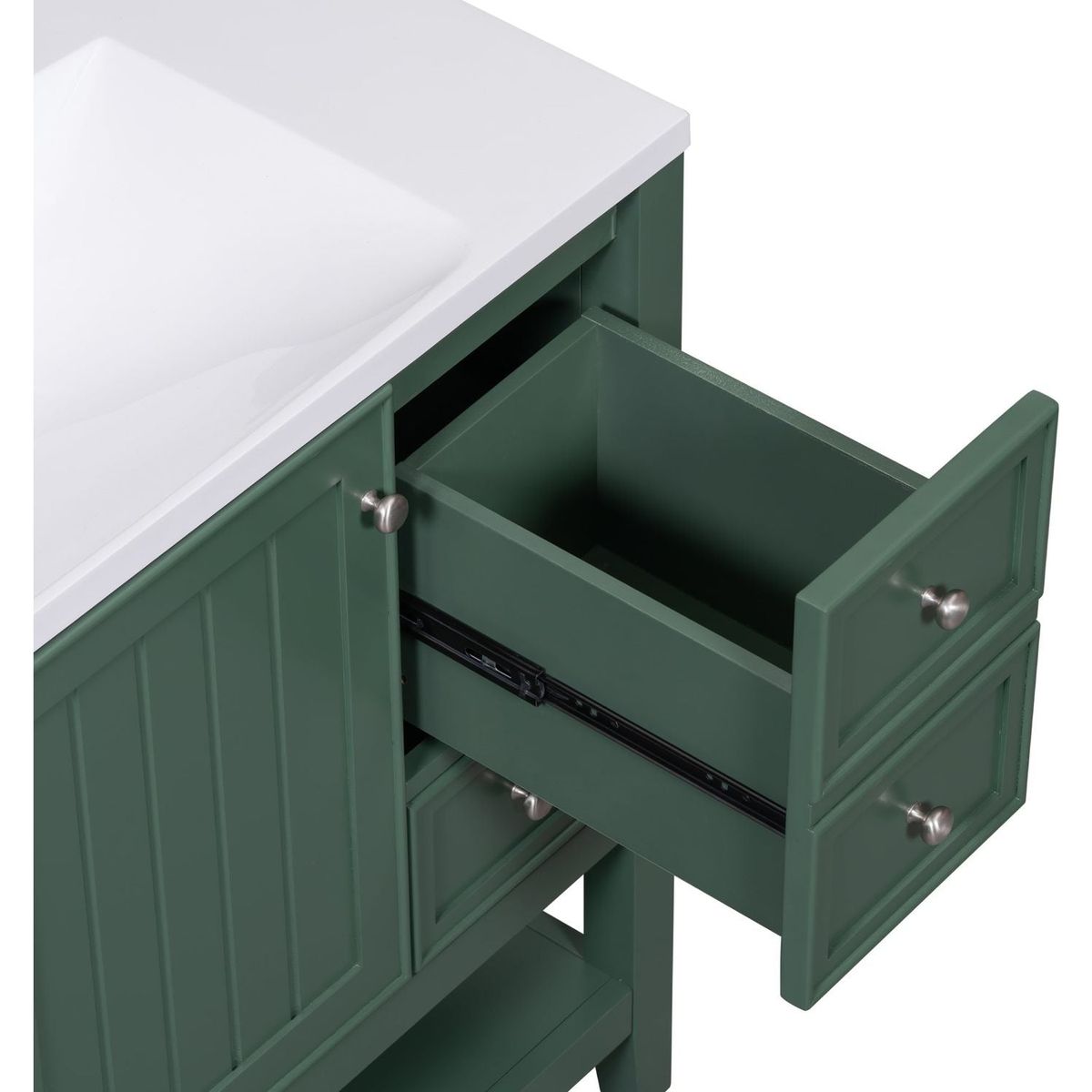 36" Bathroom Vanity with Sink Combo, One Cabinet and Three Drawers, Solid Wood and MDF Board, Green