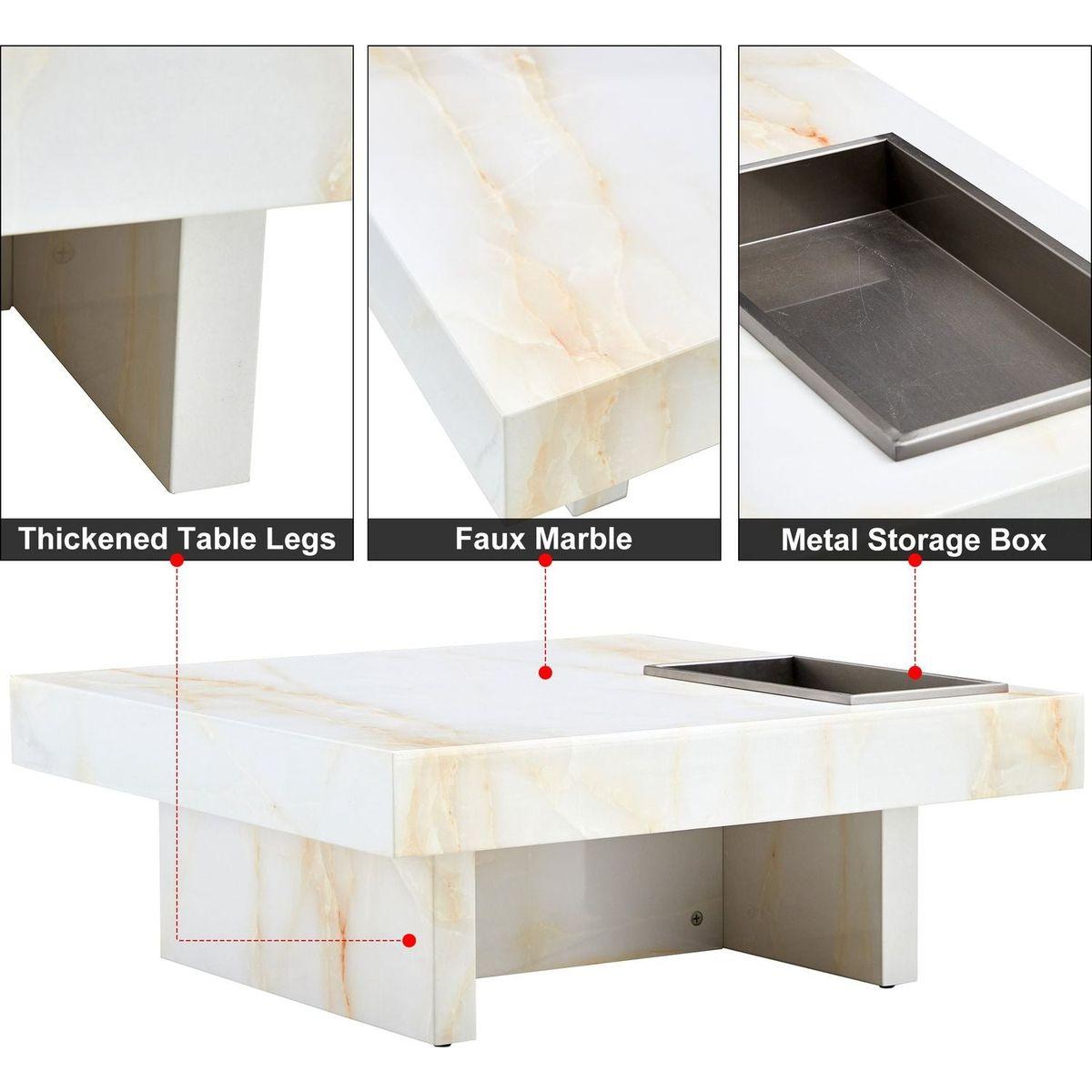 A modern and practical coffee table with imitation marble patterns, made of MDF material. The fusion of elegance and natural fashion 31.4"x 31.4"x 12 "