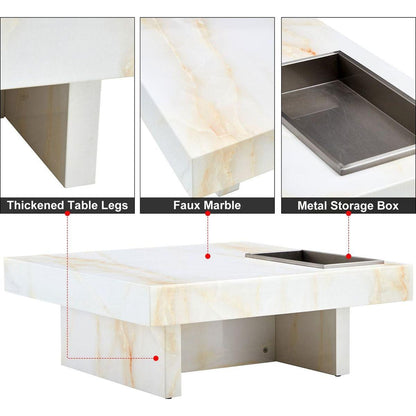 A modern and practical coffee table with imitation marble patterns, made of MDF material. The fusion of elegance and natural fashion 31.4"x 31.4"x 12 "