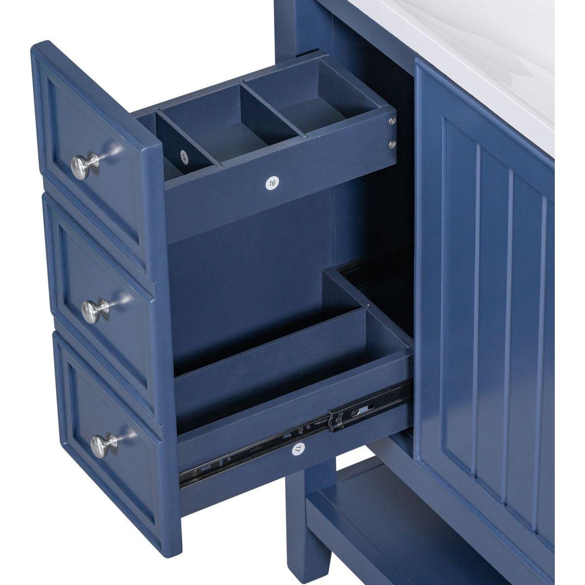 36" Bathroom Vanity without Sink, Cabinet Base Only, One Cabinet and three Drawers, Blue