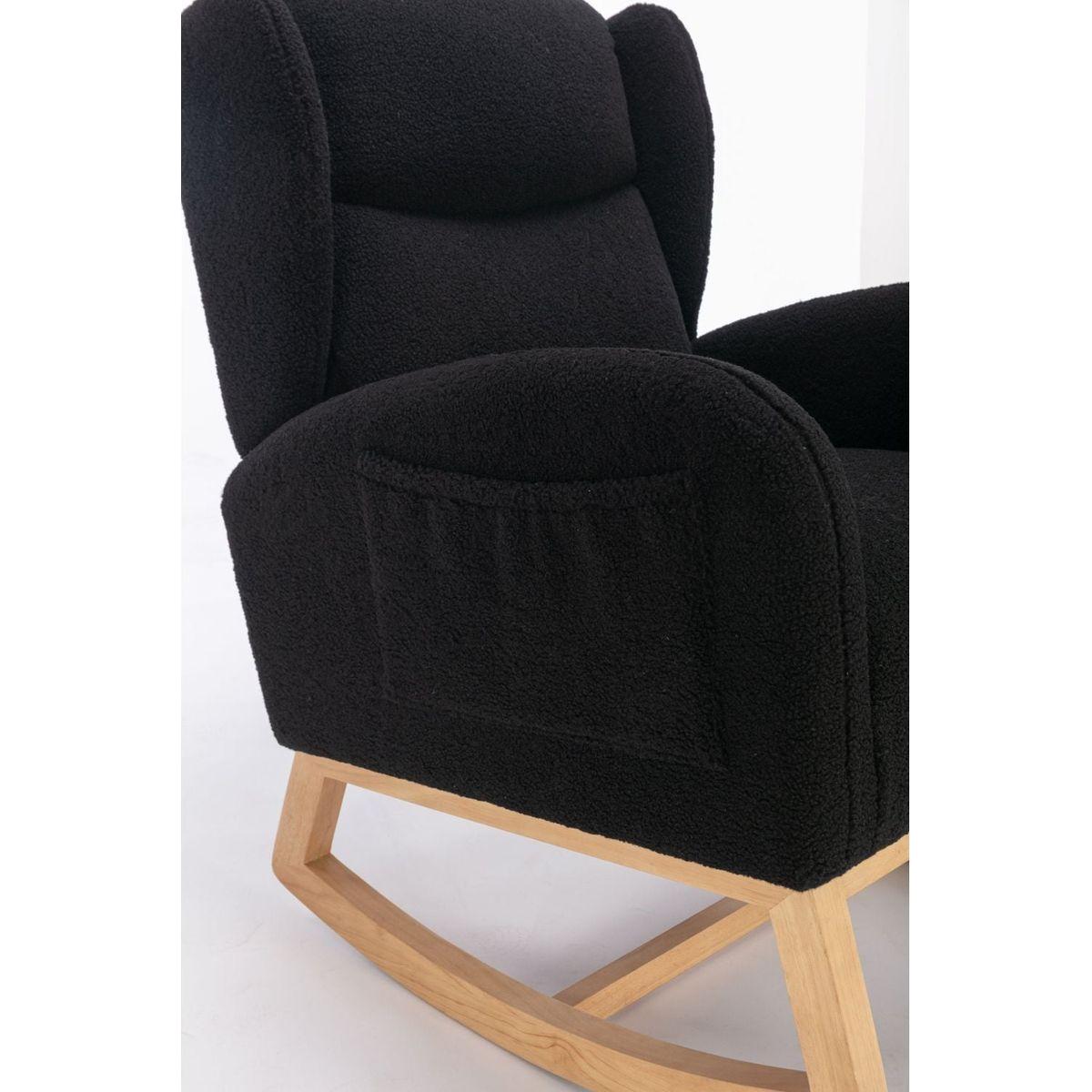 Teddy Fabric Rocking Chair With Packet Wood Legs,Black
