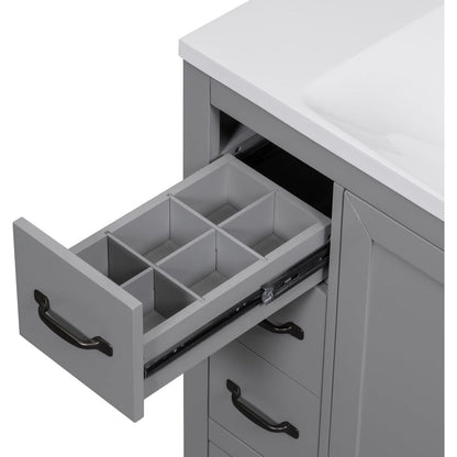 36" Bathroom Vanity with Sink Combo, Six Drawers, Multi-Functional Drawer Divider, Adjustable Shelf, Grey