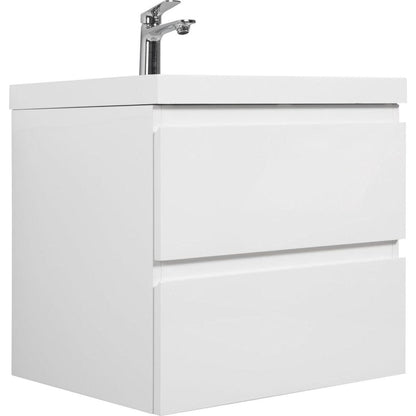 24" Floating Bathroom Vanity with Sink, Modern Wall-Mounted Bathroom Storage Vanity Cabinet with Resin Top Basin and Soft Close Drawers, Glossy White