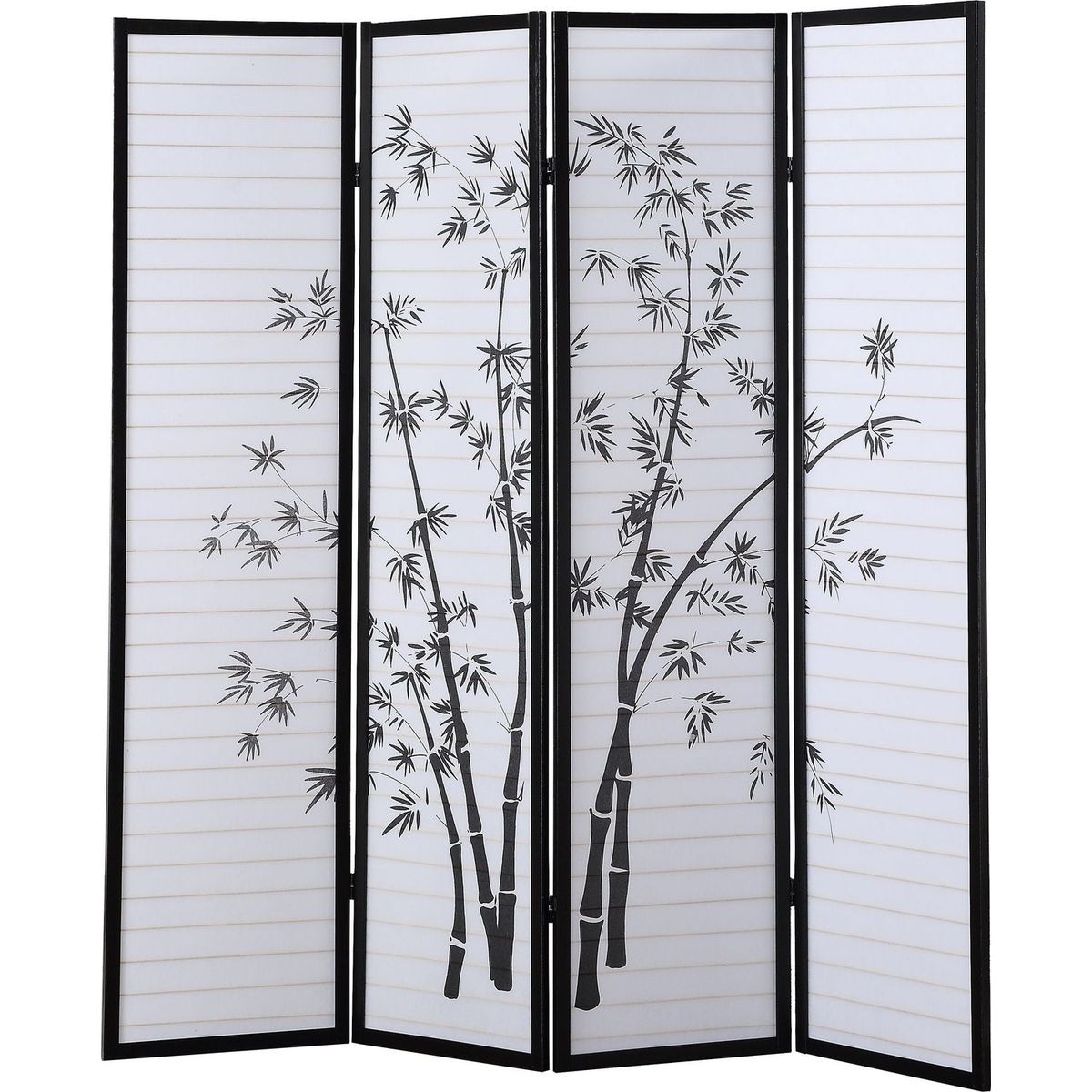 Bamboo Print 4-Panel Framed Room Screen/Divider, Black