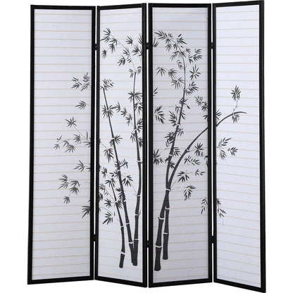 Bamboo Print 4-Panel Framed Room Screen/Divider, Black