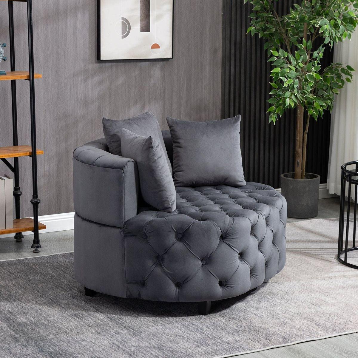 Accent Chair / Classical Barrel Chair for living room / Modern Leisure Chair (Grey)