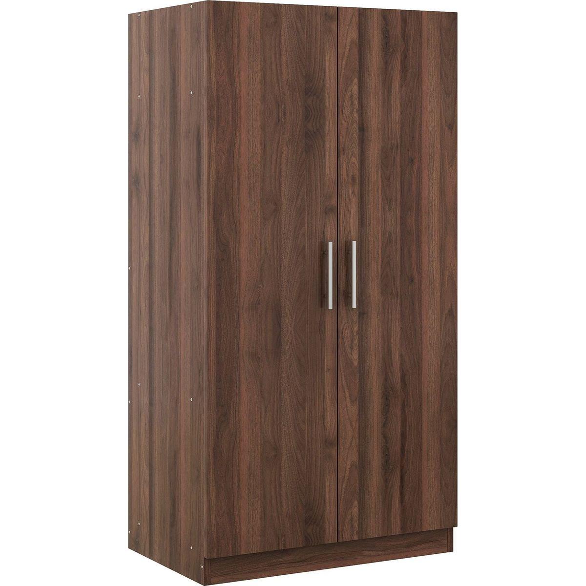 2-Door Wooden Wardrobe Armoire with 3 Storage Shelves, Brown
