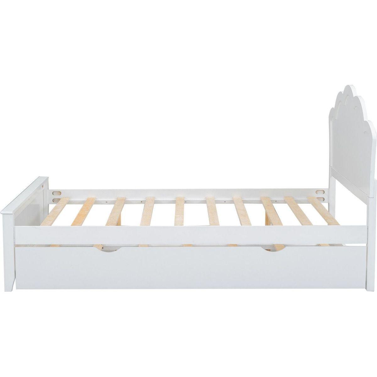 Full Size Wood Platform Bed with Headboard and Twin Size Trundle, White - Streamdale Furniture