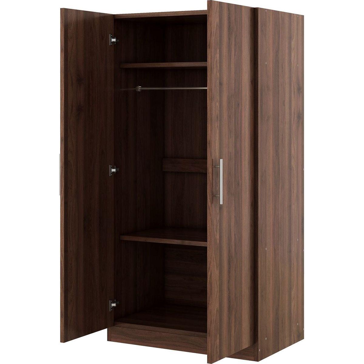 2-Door Wooden Wardrobe Armoire with 3 Storage Shelves, Brown