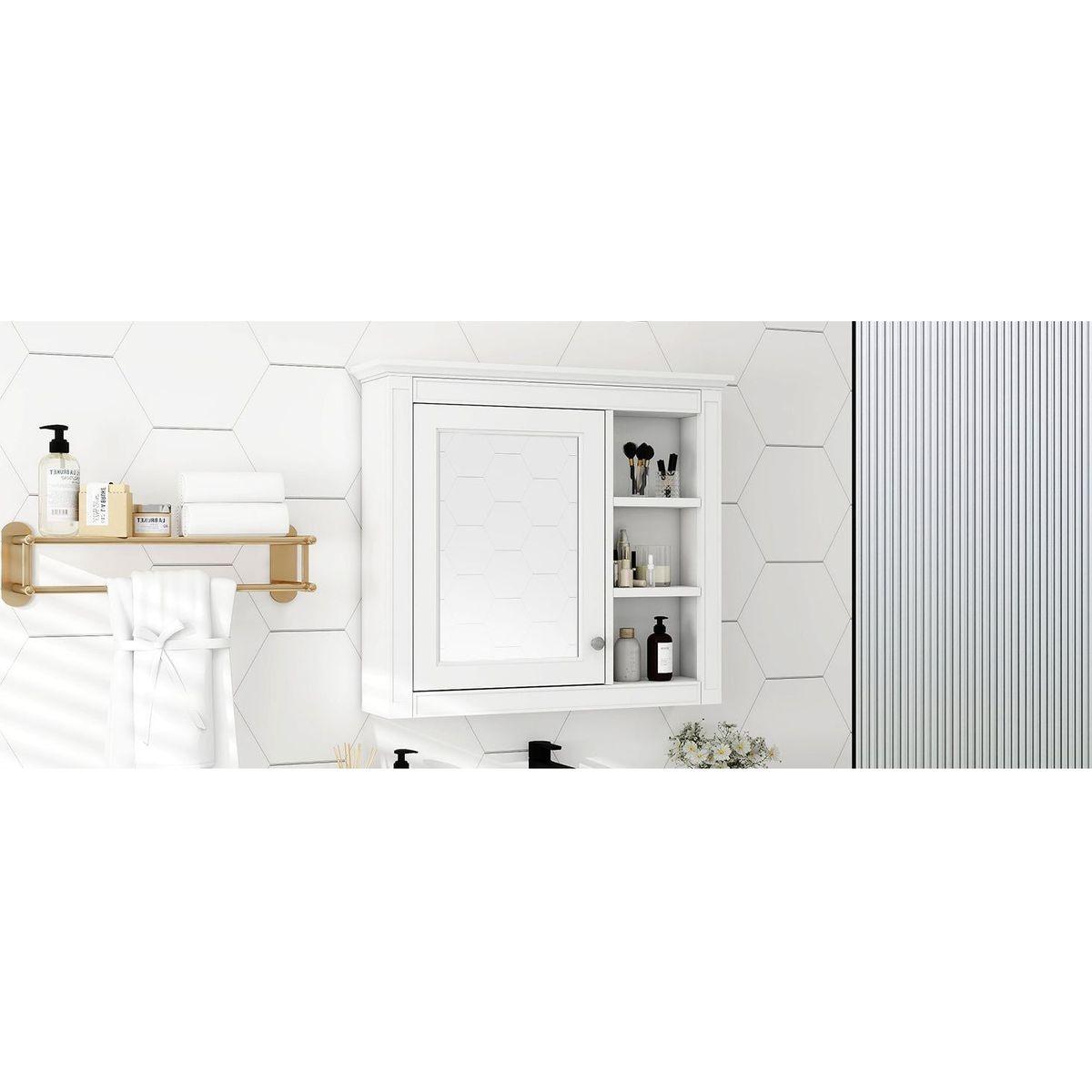 30" x 28" Medicine Cabinet, Wall Mounted Bathroom Storage Cabinet, Modern Bathroom Wall Cabinet with Mirror,Medicine Cabinet, Mirror Cabinet with 3 Open Shelves (Not Include Bathroom Vanity)