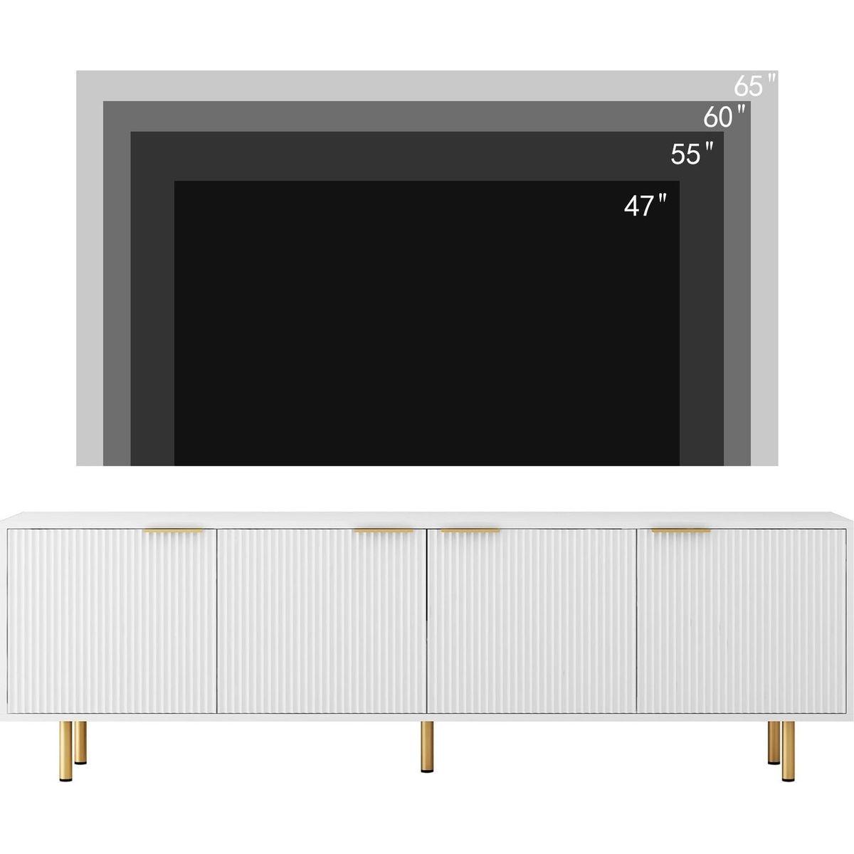 White Modern TV Stand Fluted 68" with Power Outlet, Entertainment Center with Storage Doors, TV Console Media Cabinet, for 55+ Inch TV, Living Room