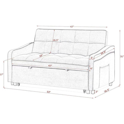 Loveseats Sofa Bed with Pull-out Bed,Adjustable Back and Two Arm Pocket,TypeC and USB Charging with Copper nail,Blue (47"x53"x31")