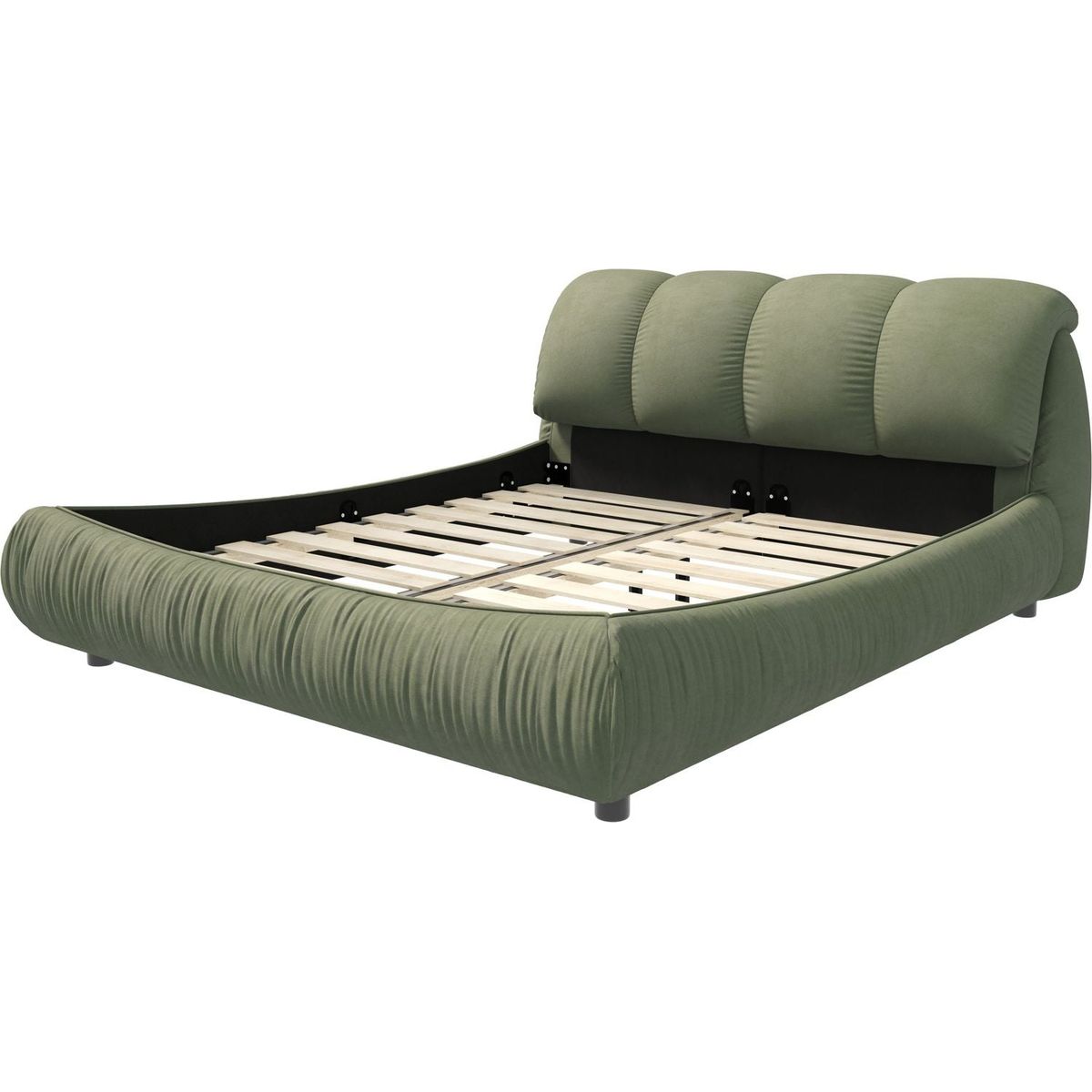 Queen Size Luxury Upholstered Platform Bed with Oversized Padded Backrest and Solid Wood Frame,suitable for Multiple heights of mattresses,Green