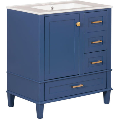 30" Bathroom Vanity, Modern Bathroom Cabinet with Sink Combo Set, Bathroom Storage Cabinet with a Soft Closing Door and 3 Drawers, Solid Wood Frame(Blue)