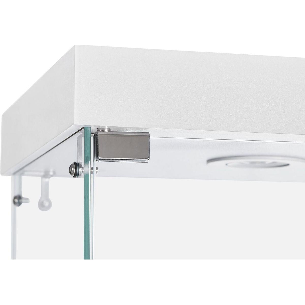 4-Tier Glass Display Cabinet, Double Door Glass Cabinet, Four Partitions, Two Locks, Floor Standing Storage Cabinet for Living Room, Bedroom, Showroom and Office, White, 31.5"L x 14.2"W x 66.3"H