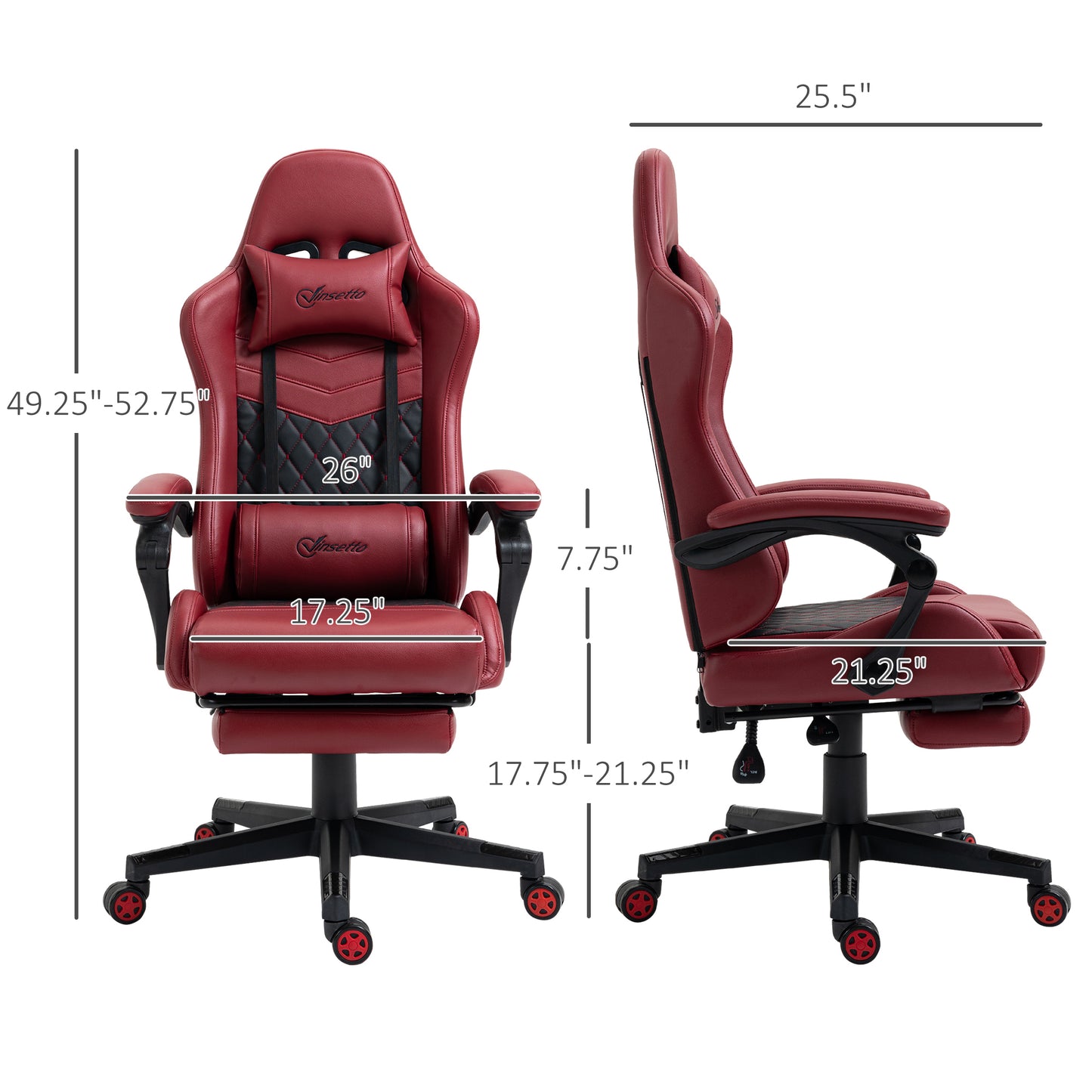 Vinsetto Racing Gaming Chair Diamond PU Leather Office Gamer Chair High Back Swivel Recliner with Footrest, Lumbar Support, Adjustable Height, Red