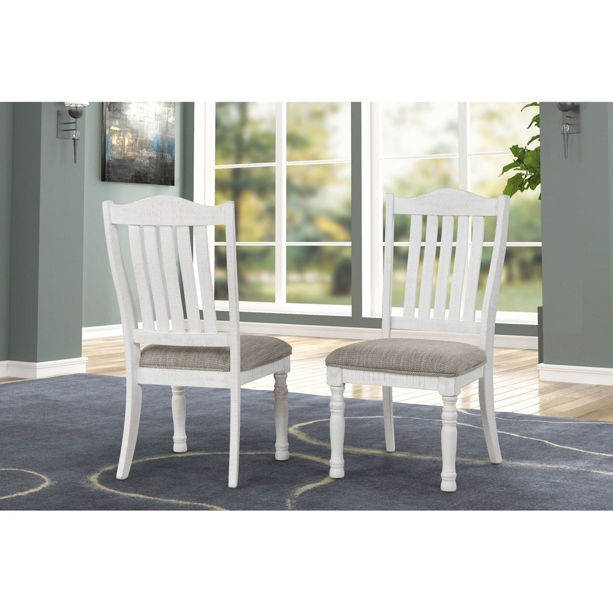 Ebret Farmhouse Two-tone Distressed Wood Dining Chairs, Set of 2, Brown and White