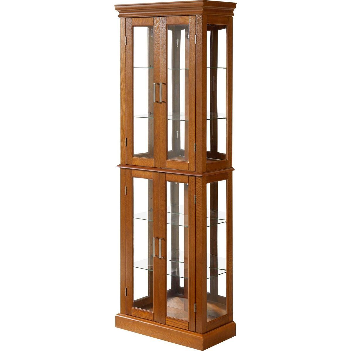 Curio Cabinet Lighted Curio Diapaly Cabinet with Adjustable Shelves and Mirrored Back Panel, Tempered Glass Doors (OAK, 6 Tier), (E26 light bulb not included)