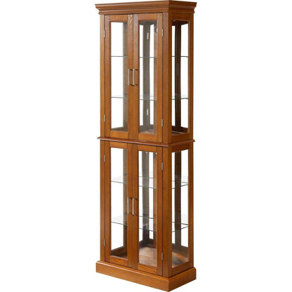 Curio Cabinet Lighted Curio Diapaly Cabinet with Adjustable Shelves and Mirrored Back Panel, Tempered Glass Doors (OAK, 6 Tier), (E26 light bulb not included)